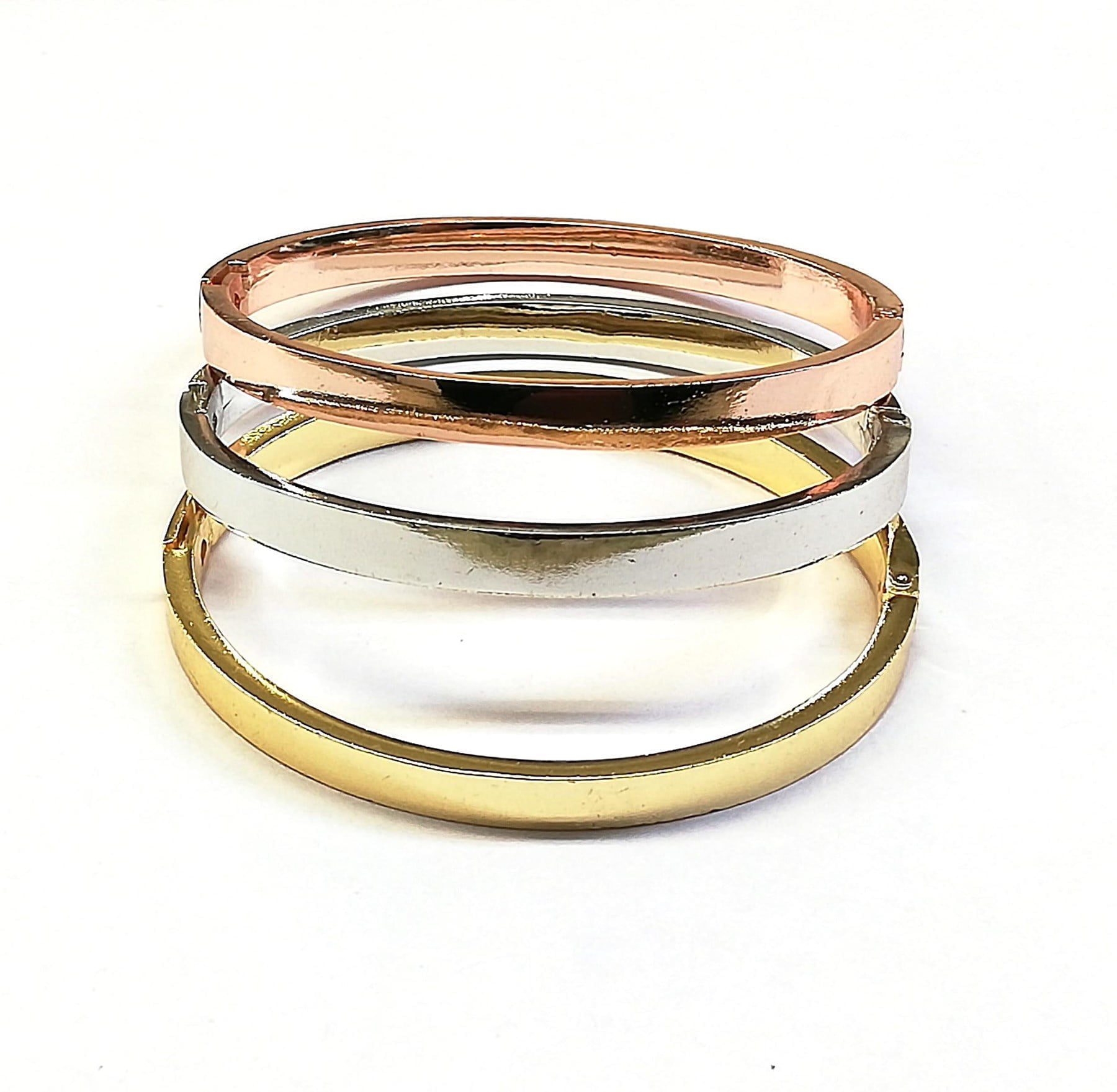 Toptan Unisex Kombin Düz Bileklik Kelepçe Rose-Altin-Gümüş Renk 3 Toptan Unisex Kombin Düz Bileklik Kelepçe Rose-Altin-Gümüş Renk