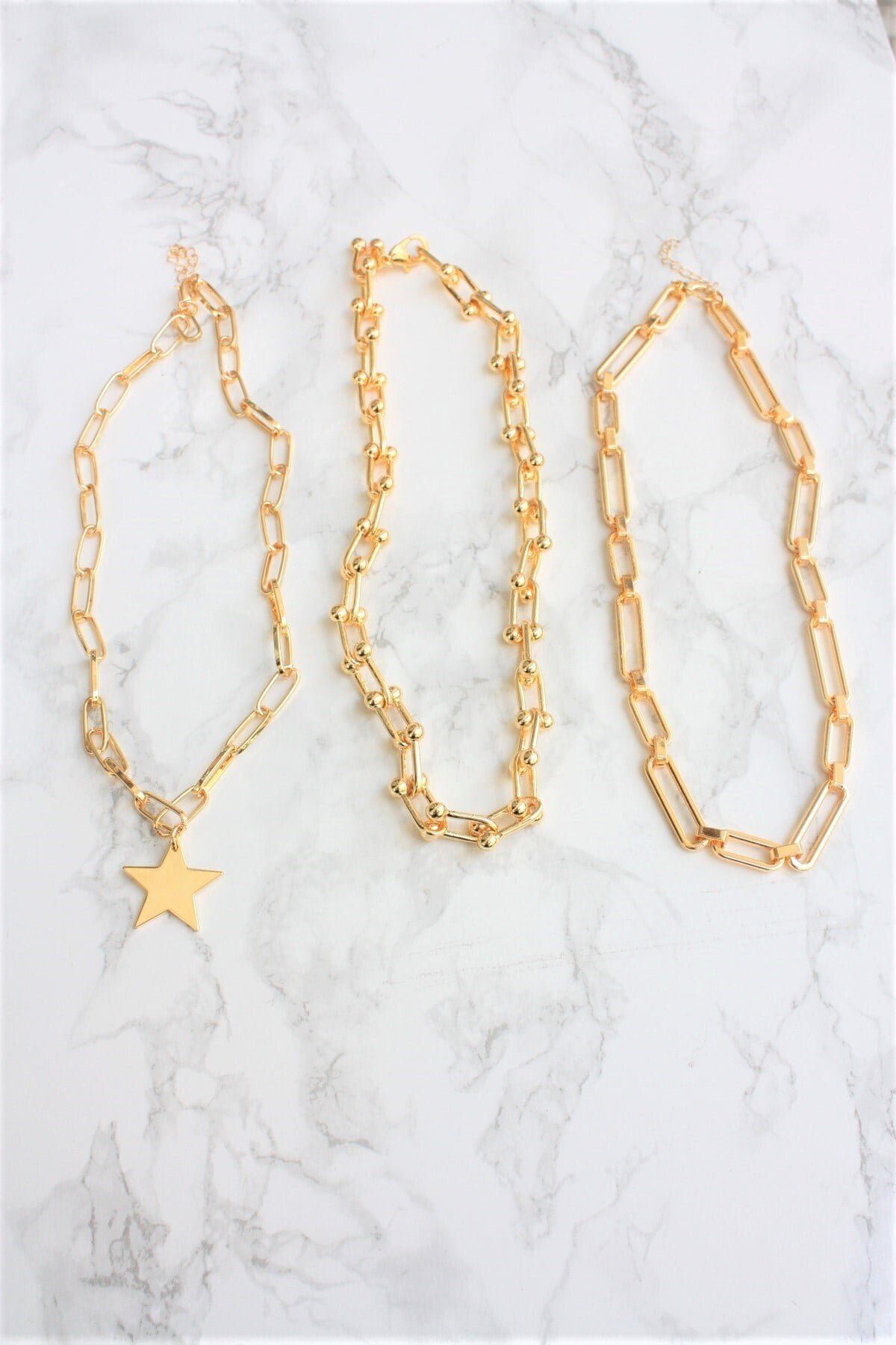 Toptan Gold Kaplama Üçlü Kombin Kolye 3 Toptan Gold Kaplama Üçlü Kombin Kolye