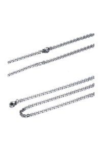 Toptan Unisex Kolye Zinciri Erkek Alaşım Zincir Gri 60 cm 3 mm Gümüş Renk sf kalın