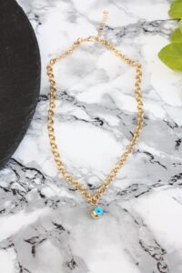 Toptan Gold Kaplama Kalın Zincir Cam Nazar Gözü Kolye