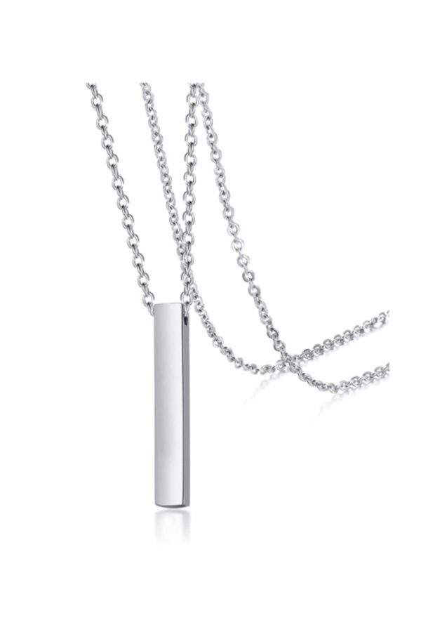 Toptan Unisex Gümüş Kaplamalı Çubuk Uzun Bar Dikdörtgen Kolye 70 Cm