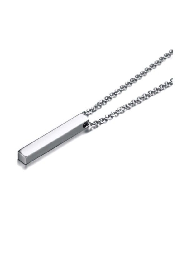 Toptan Unisex Gümüş Kaplamalı Çubuk Uzun Bar Dikdörtgen Kolye 70 Cm - Görsel 4