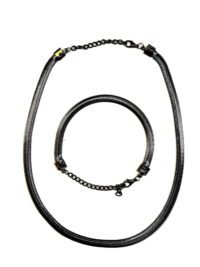 Toptan Unisex Siyah Kaplama italyan Ezme Zincir Kolye Bileklik Takı Seti Zincir