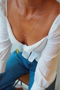 Alternative view of Toptan Kadın Üçlü Şeri Zincir Kolye Silver Katmanlı Kolye Choker Uzun Çoklu Kolye