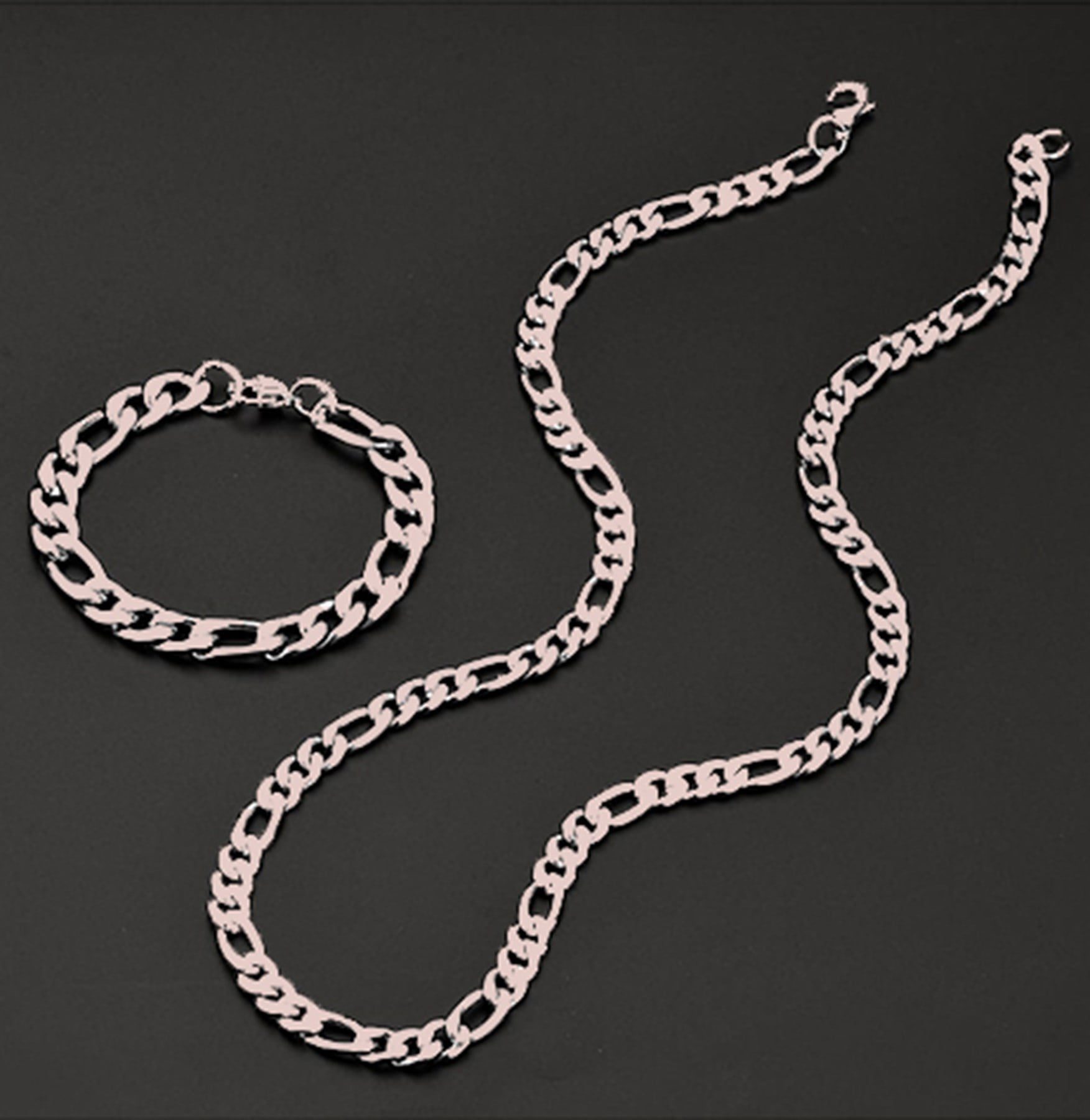 Toptan Unisex Figaro Şavin 3e1 Alaşım Erkek Bileklik Ve Kolye Zincir Set Rose Renk 3 Toptan Unisex Figaro Şavin 3e1 Alaşım Erkek Bileklik Ve Kolye Zincir Set Rose Renk