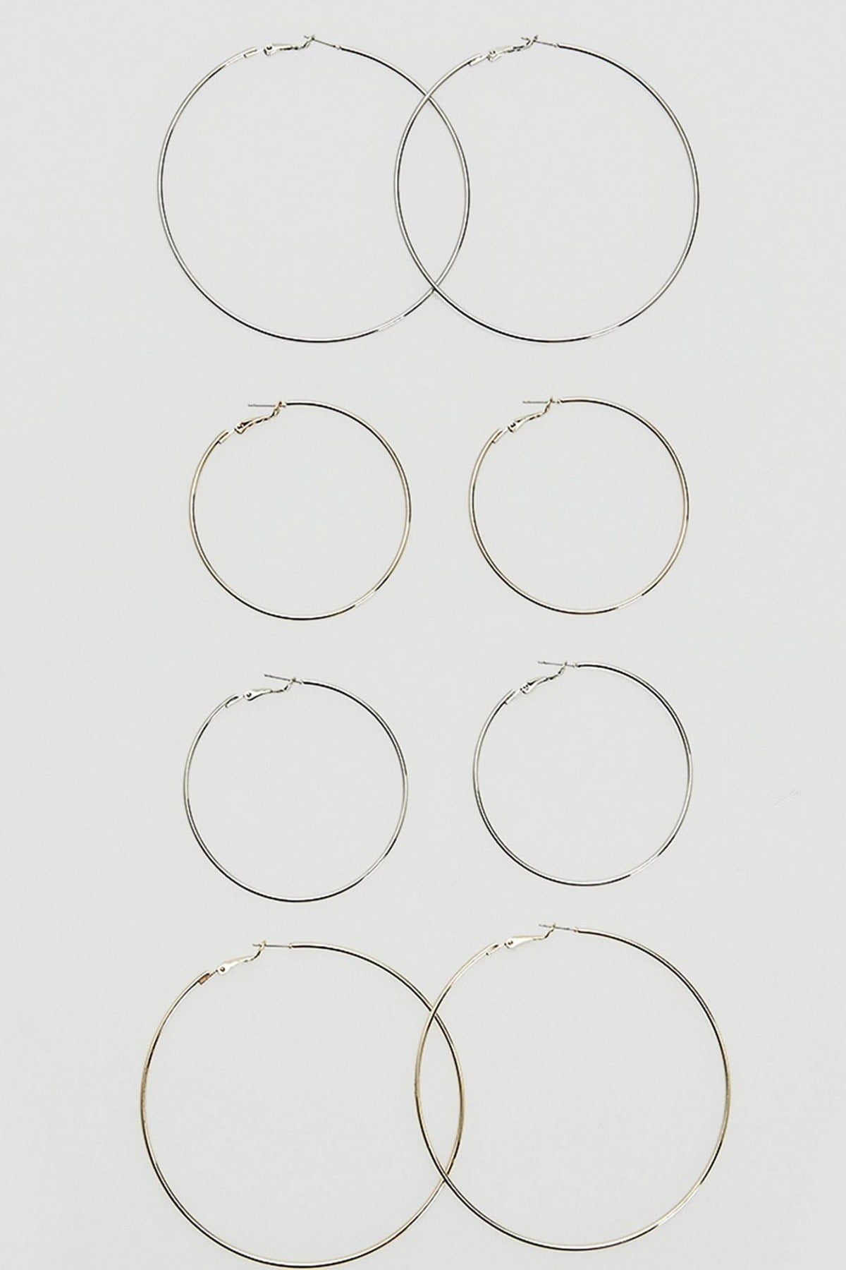 Toptan Kadın Gri 4'Lü X-Lady Büyük Halka Küpe Seti 2 Toptan Kadın Gri 4'Lü X-Lady Büyük Halka Küpe Seti