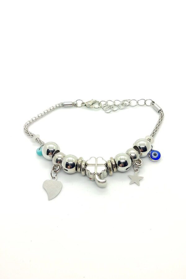 Toptan Yonca Modeli Pandora Bileklik Gümüş Renk