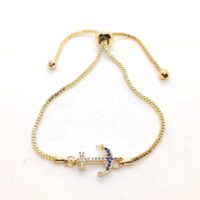 Toptan Altın Renk Zirkon Taşlı Çapa Asansör Bileklik