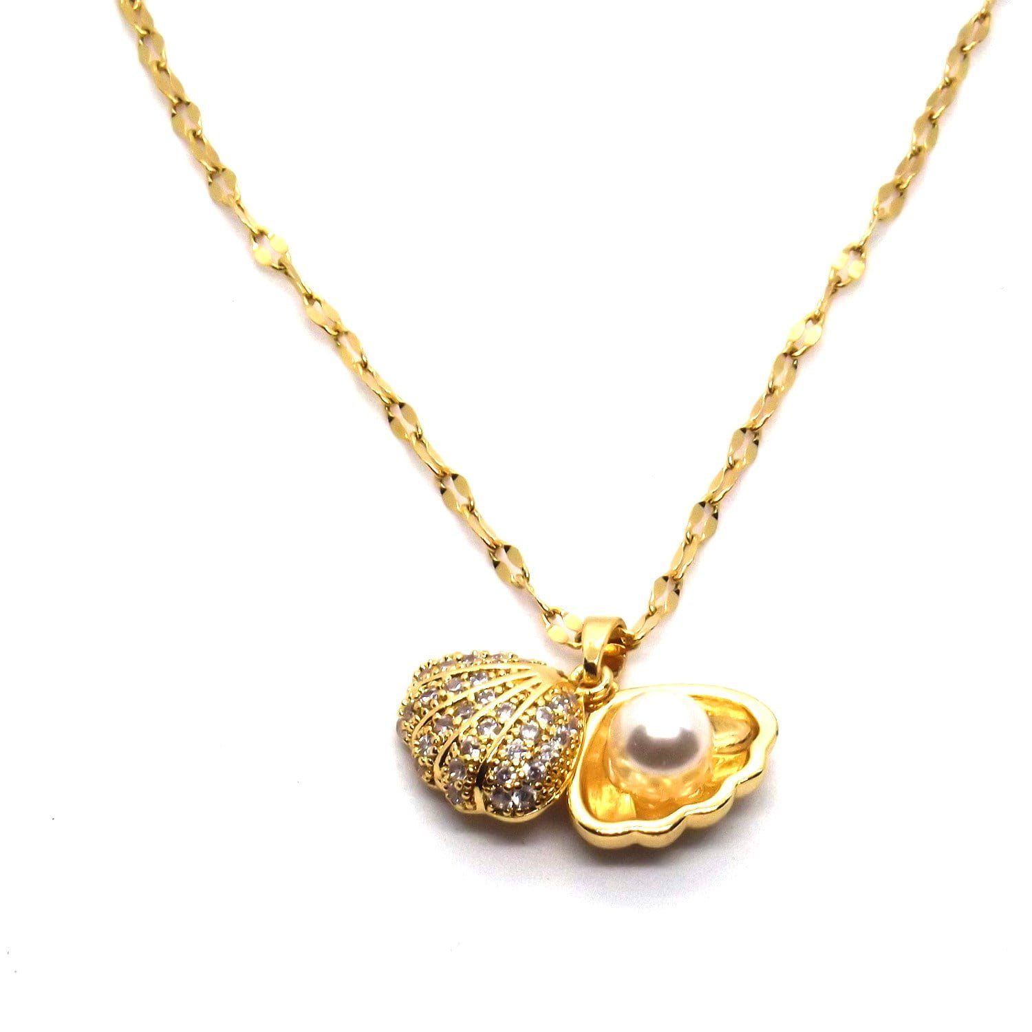 Toptan Altın Renk Çelik Saklı İnci İstiridye Model Çok Taşlı Kolye 695 3 Toptan Altın Renk Çelik Saklı İnci İstiridye Model Çok Taşlı Kolye 695