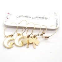 Toptan Altın Renk Beyaz Mineli Hilal Figurlu Kombin Küpe 651