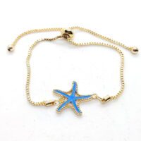 Toptan Altın Renk Zirkon Taşlı Mavi Mineli Deniz Yıldızı Asansör Bileklik