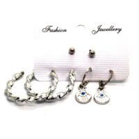 Toptan Gümüş Renk Halka El Göz Kombin Küpe 750