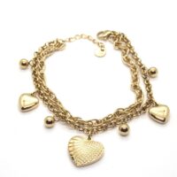 Toptan Altın Renk Çelik Burgu Doc Zincir Kalp Ve Boncuk Detaylı Bileklik 669