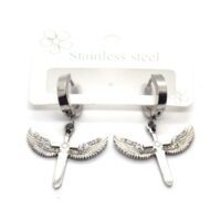 Toptan Gümüş Renk Çelik Kılıç Kanat Çok Taşlı Küpe 683