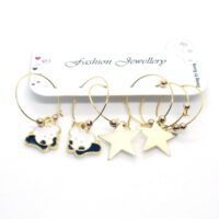 Toptan Altın Renk Beyaz Mineli Panda Figurlu Kombin Küpe 652