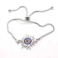 Toptan Gümüş Renk Güneş Göz Nazar Motifli Asansör Bileklik