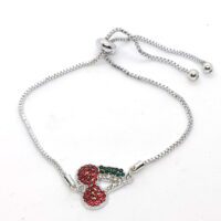 Toptan Gümüş Renk Kiraz Motifli Asansör Bileklik