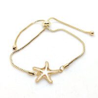 Toptan Altın Renk Zirkon Taşlı Beyaz Mineli Deniz Yıldızı Asansör Bileklik