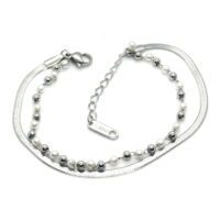 Toptan Gümüş Renk Çelik İtalyan Boncuk Detaylı Bileklik 661