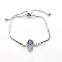 Toptan Gümüş Renk Zirkon Taşlı Nazar EL Asansör Bileklik