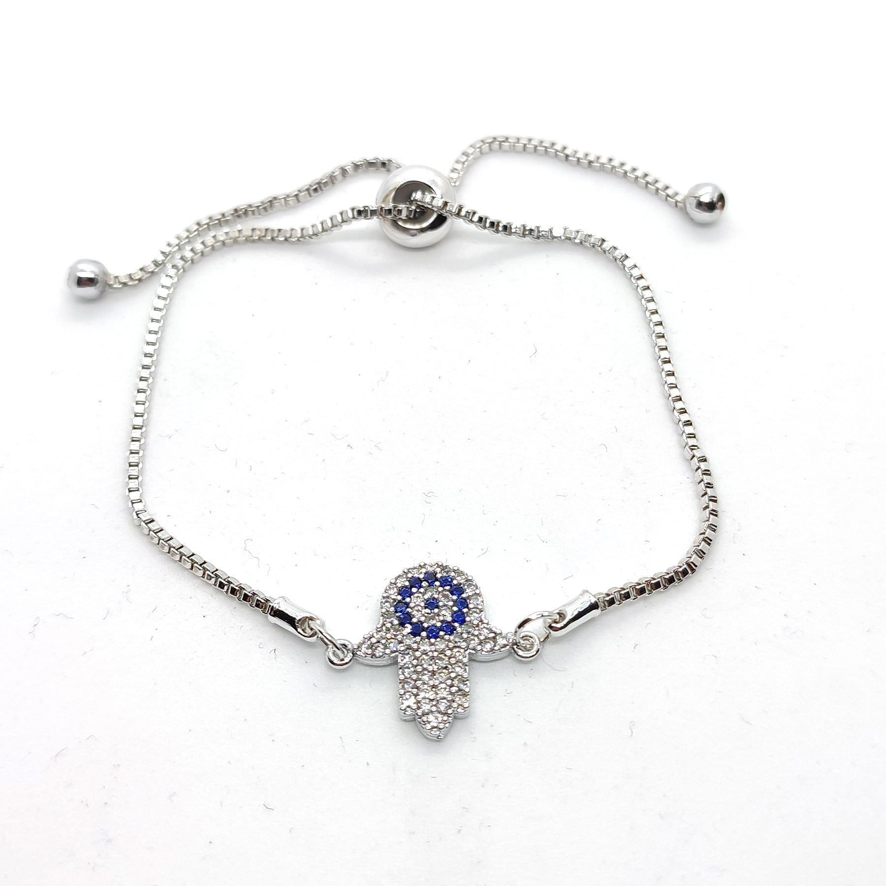 Toptan Gümüş Renk Zirkon Taşlı Nazar EL Asansör Bileklik 3 Toptan Gümüş Renk Zirkon Taşlı Nazar EL Asansör Bileklik