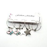 Toptan Gümüş Renk Pembe Mavi Mineli Kelebek Yıldız Figurlu Kombin Küpe 717