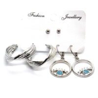 Toptan Gümüş Renk Halka Halat Desenli Kombin Küpe 735