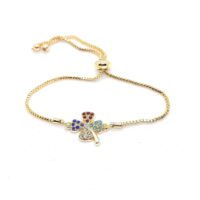 Toptan Altın Renk Renkli Yonca Motifli Asansör Bileklik