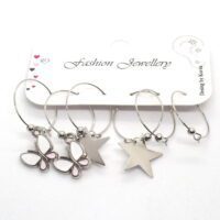 Toptan Gümüş Renk Beyaz Pembe Mineli Kelebek Yıldız Figurlu Kombin Küpe 718