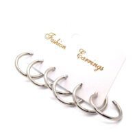 Toptan Gümüş Renk Sade Halka Kombin Küpe 748