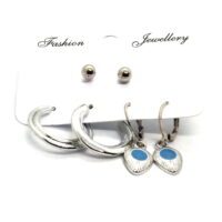 Toptan Gümüş Renk Halka Damla Desenli Kombin Küpe 740