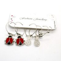 Toptan Gümüş Renk Mineli Uğur Böçeği Figurlu Kombin Küpe 640