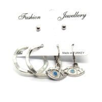 Toptan Gümüş Renk Halka Bükümlü Göz Figurlu Kombin Küpe 746