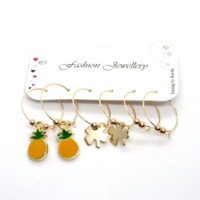 Toptan Altın Renk Mineli Ananas Figurlu Kombin Küpe 659