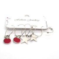 Toptan Gümüş Renk Mineli Elma Figurlu Kombin Küpe 646