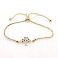 Toptan Altın Renk Zirkon Taşlı Hayat Ağacı Soy Ağacı Asansör Bileklik