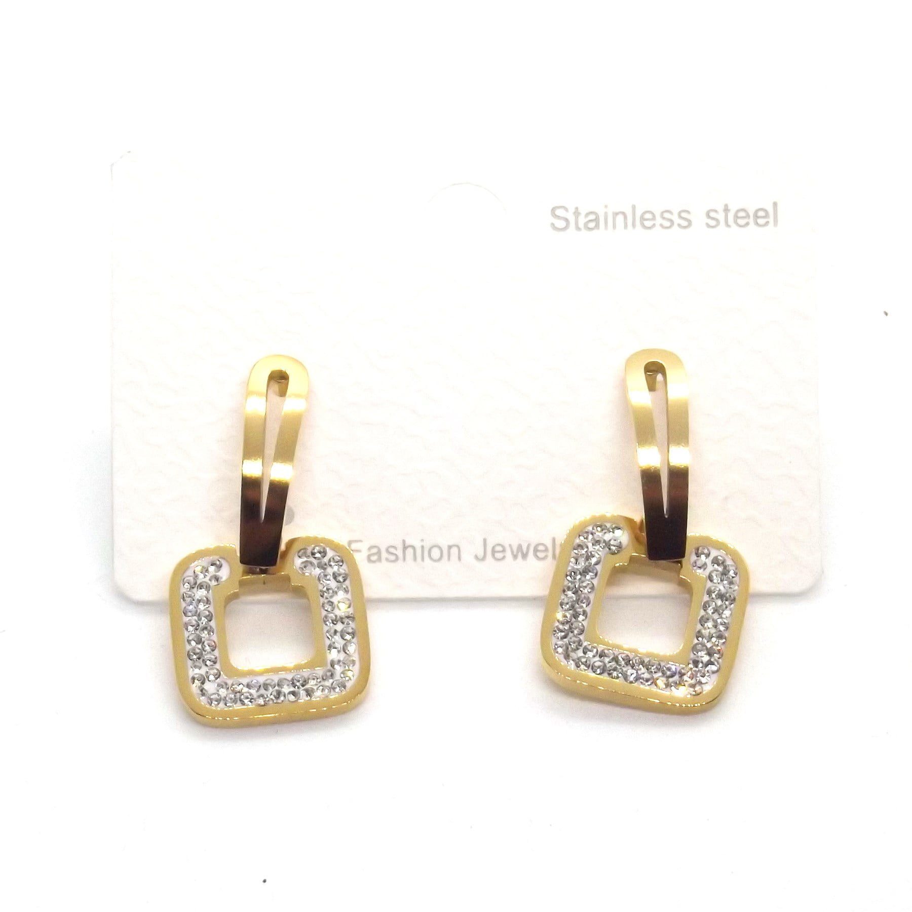 Toptan Altın Renk Çelik Sallantılı Kare Desenli Çok Taşlı Küpe 680 2 Toptan Altın Renk Çelik Sallantılı Kare Desenli Çok Taşlı Küpe 680