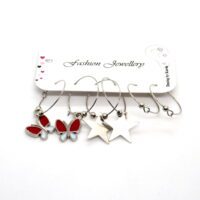 Toptan Gümüş Renk Kırmızı Mavi Mineli Kelebek Yıldız Figurlu Kombin Küpe 716