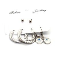 Toptan Gümüş Renk Halka Yuvarlak El Desenli Kombin Küpe 745