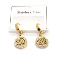 Toptan Altın Renk Çelik Hayat Ağacı Soy Ağacı Çok Taşlı Küpe 681