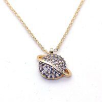 Toptan Altın Renk Zirkon Taşlı Satürn Gezegen Kolye