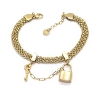 Toptan Altın Renk Çelik Kilit Anahtar Detaylı Bileklik 664