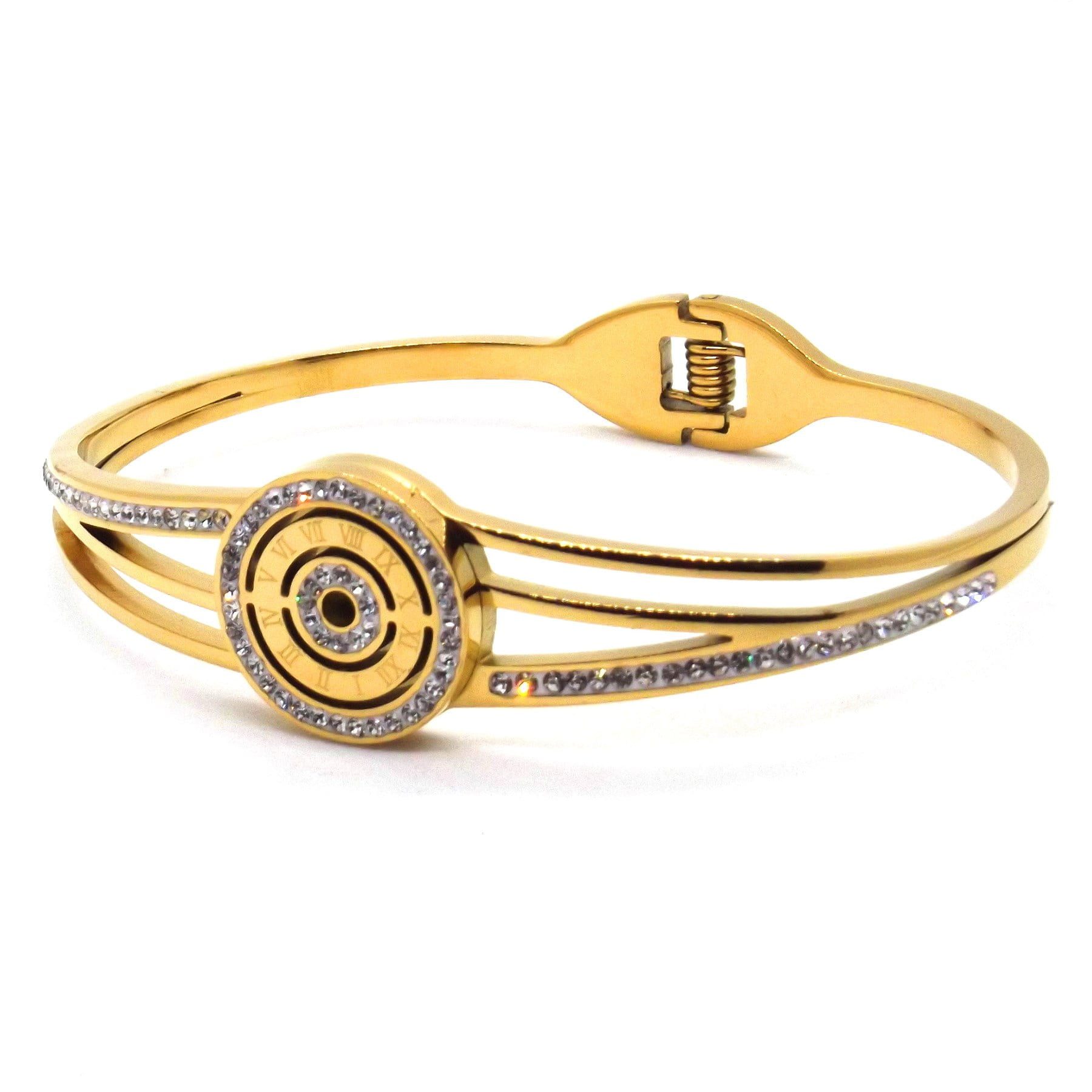 Toptan Altın Renk Çelik Yuvarlak Roma Detaylı Çok Taşlı Kelepçe Bileklik 671 3 Toptan Altın Renk Çelik Yuvarlak Roma Detaylı Çok Taşlı Kelepçe Bileklik 671