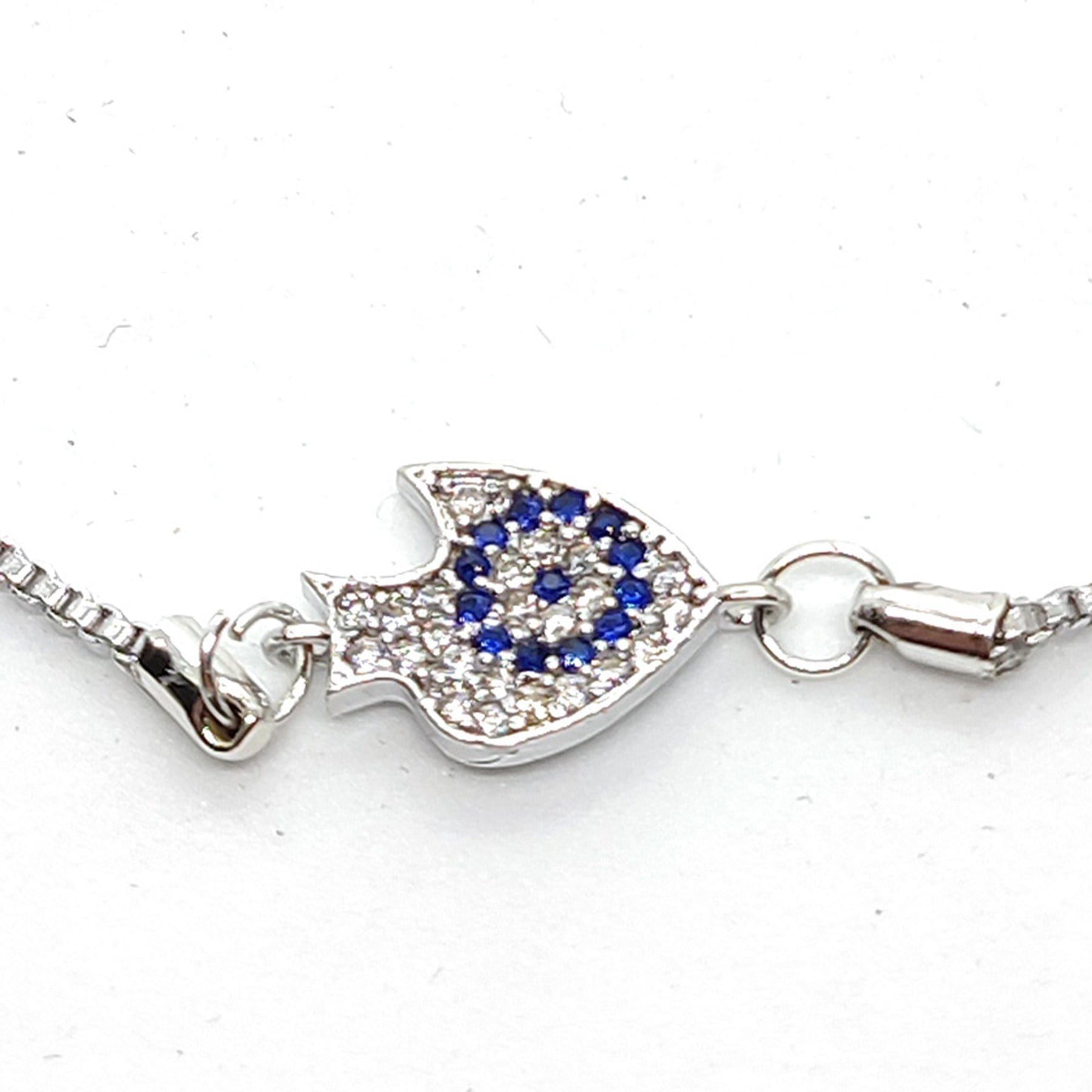 Toptan Gümüş Renk Zirkon Taşlı Nazar Balık Asansör Bileklik 3 Toptan Gümüş Renk Zirkon Taşlı Nazar Balık Asansör Bileklik