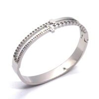 Toptan Gümüş Renk Çelik Zincir Detaylı Çok Taşlı Kelepçe Bileklik 674