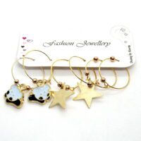 Toptan Altın Renk Mavi Mineli Panda Figurlu Kombin Küpe 653