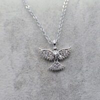 Toptan Gümüş Renk Zirkon Taşlı Kolye Kuş Kolye 786