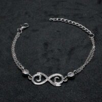Toptan Gümüş Renk Kalp Sonsuzluk Figürlü Çift Zincirli Bileklik 894