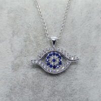 Toptan Gümüş Renk Zirkon Taşlı RA Göz Kolye 777