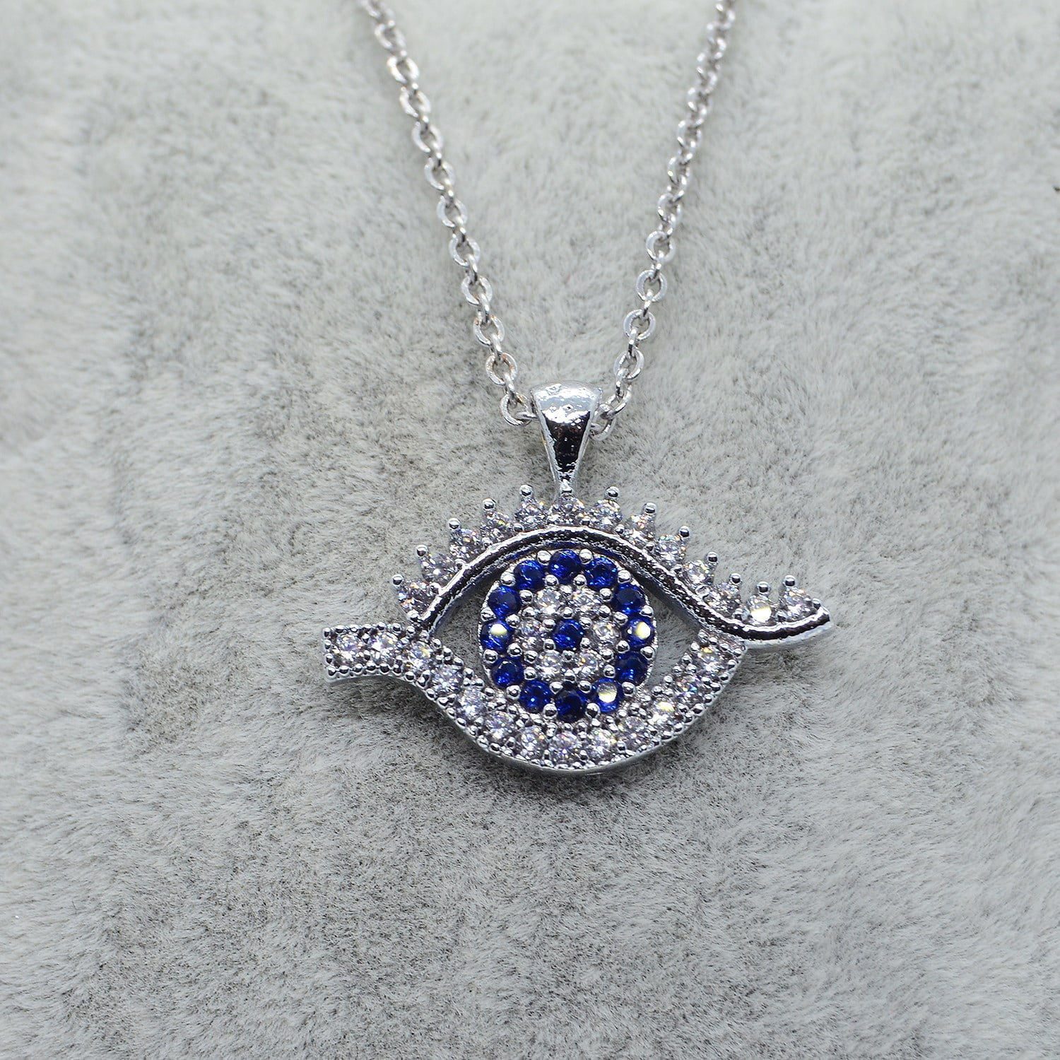 Toptan Gümüş Renk Zirkon Taşlı RA Göz Kolye 777 3 Toptan Gümüş Renk Zirkon Taşlı RA Göz Kolye 777